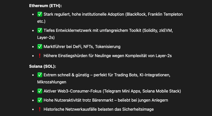 Ethereum ist "Reifer" und Solana bietet mehr "Hype-Potenzial"