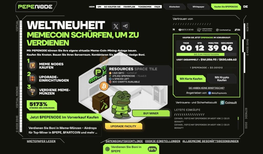 Pepenode Presale Webseite