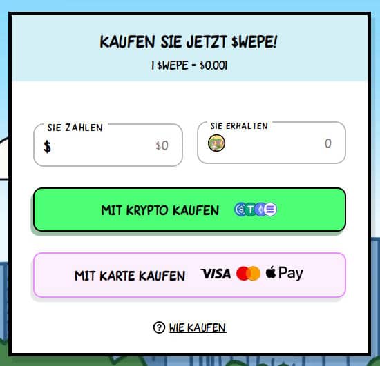 Wall Street Pepe Zahlungsmethoden