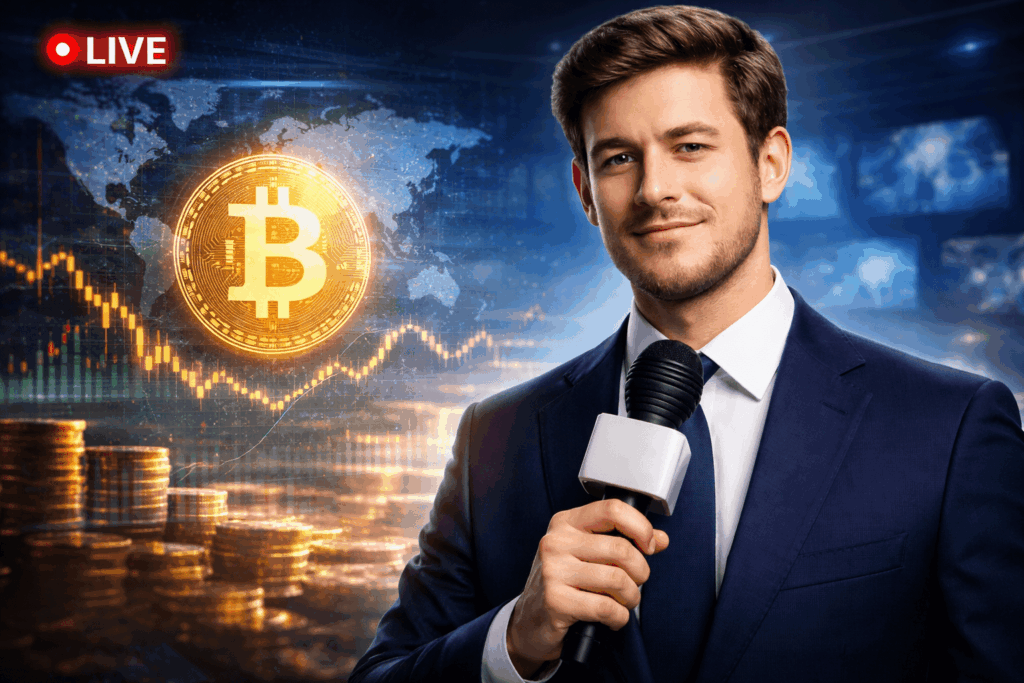 Stimmungsvolle, realistische Darstellung eines kritischen Moments im Bitcoin Markt mit seriöser Finanzatmosphäre und globalem Kontext, ohne eingeblendeten Text.