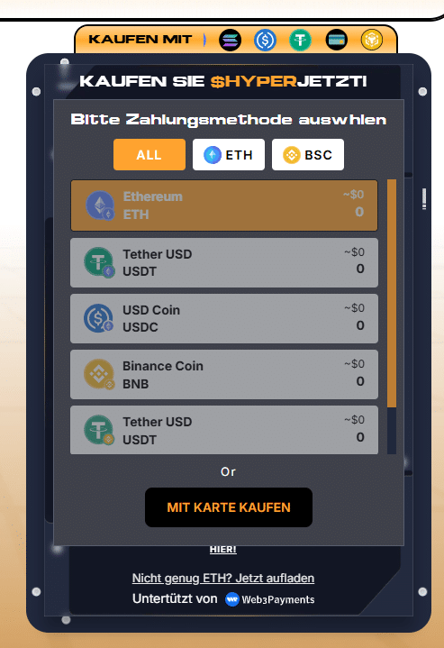 Bitcoin Hyper Zahlungsmethoden