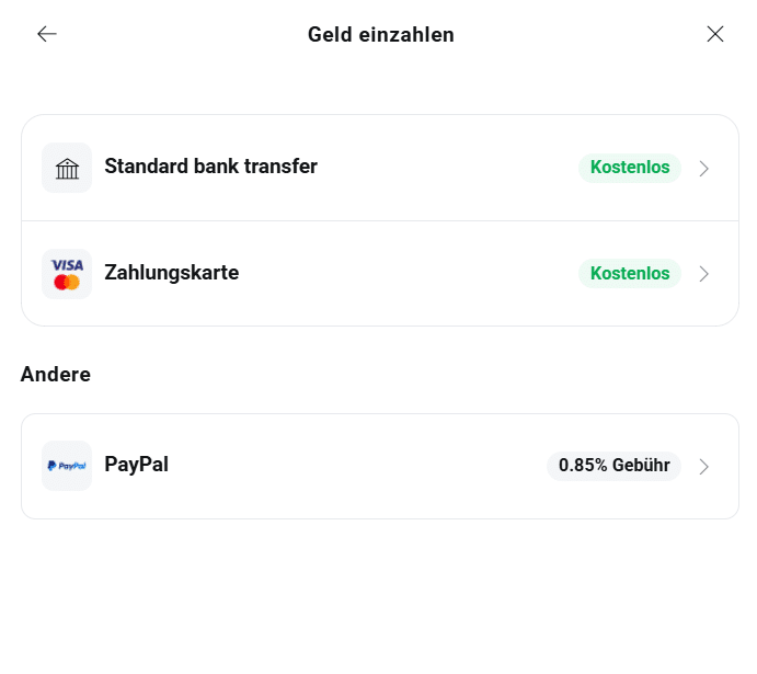XTB Zahlungsmethoden