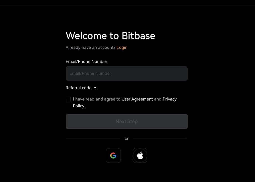 schritt 1: bei bitbase registrieren
