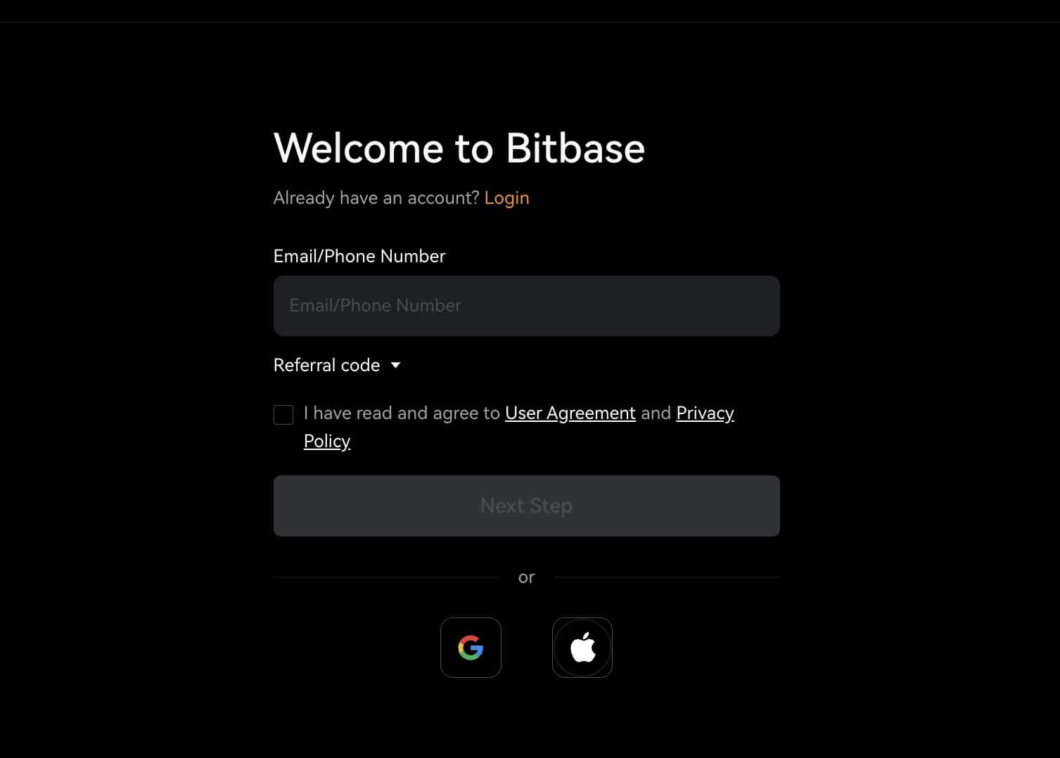 schritt 1: bei bitbase registrieren