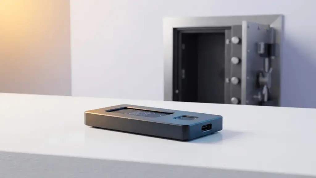 Institutionelle Krypto-Verwahrung mit Hardware-Wallet und sicherem Tresor