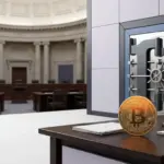 Bitcoin vor dem US-Kapitol symbolisiert die geplante gesetzliche Bitcoin-Reserve der USA
