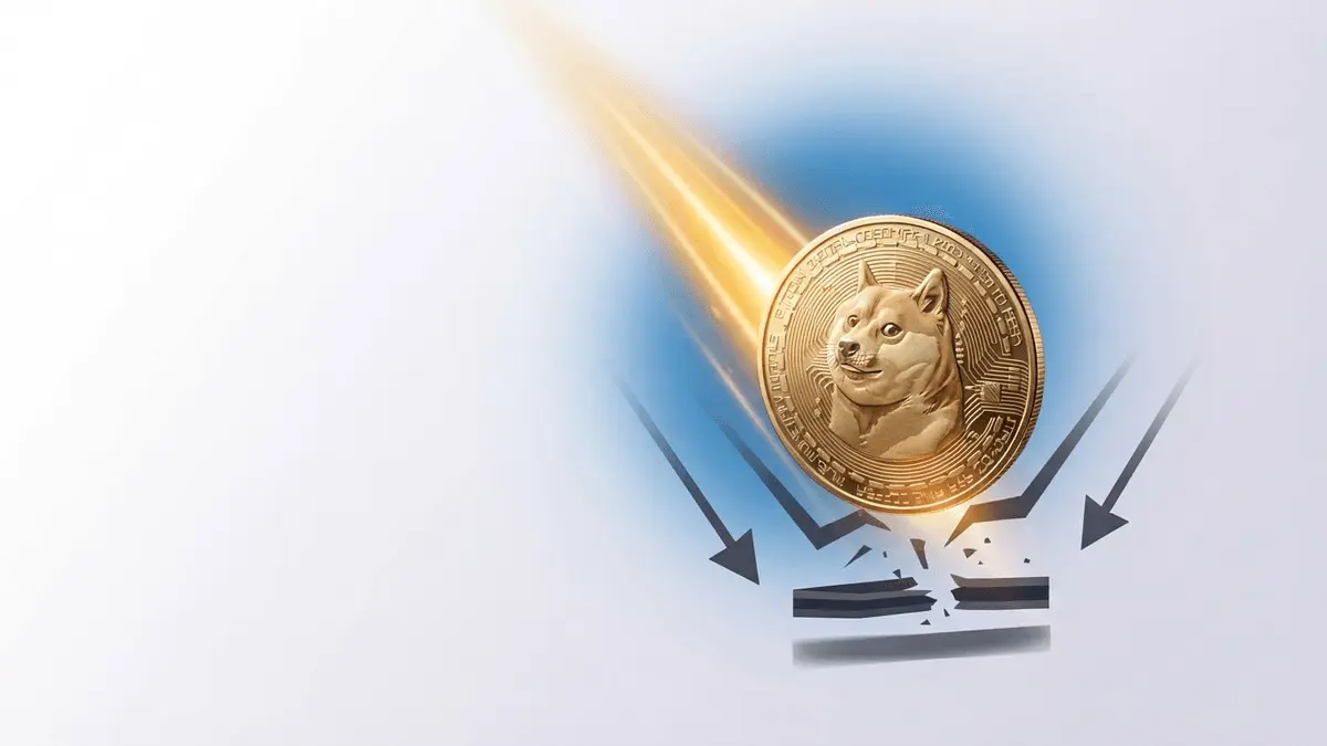 Goldener Dogecoin steigt in einer abstrakten Darstellung eines Short Squeezes nach oben