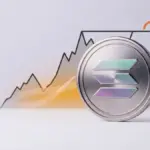 Solana-Coin vor einer Widerstandszone mit orangefarbenen Kapitalzuflüssen und überhitztem Momentum-Chart