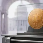 Bitcoin in a secure institutional vault symbolizing long-term protection of US government reserves